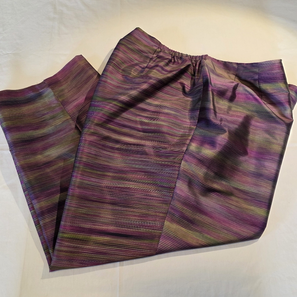 Vintage Y2K Silk Striped Due Per Due Cropped Pants High Waist Shimmery EUC 20W - Picture 12 of 13